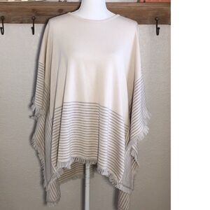Vineyard Vines Poncho Sweater in Marshmallow Striped Cream Gray XS/S Coastal